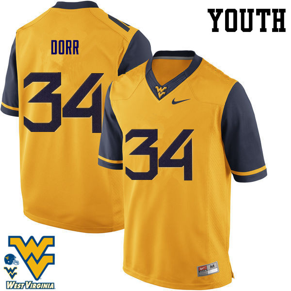 Youth #34 Lorenzo Dorr West Virginia Mountaineers College Football Jerseys-Gold - Click Image to Close